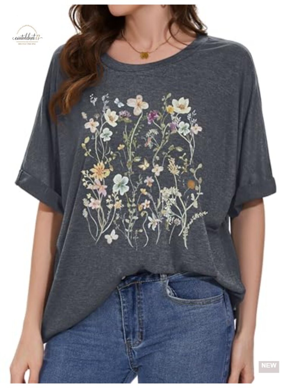 Oversized Graphic Tee for Women Floral Short Sleeve Casual Summer Top